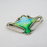 Art Nouveau Sterling Silver Guilloche Enamel Floral Brooch Antique c1910