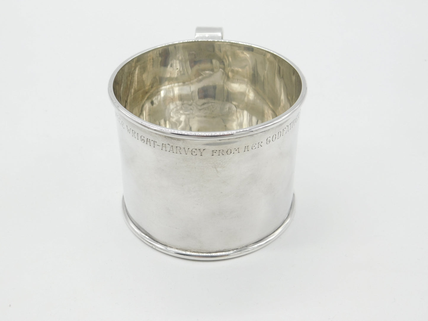 Edwardian Scottish Sterling Silver George II Shilling Coin Christening Mug 1910