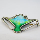 Art Nouveau Sterling Silver Guilloche Enamel Floral Brooch Antique c1910