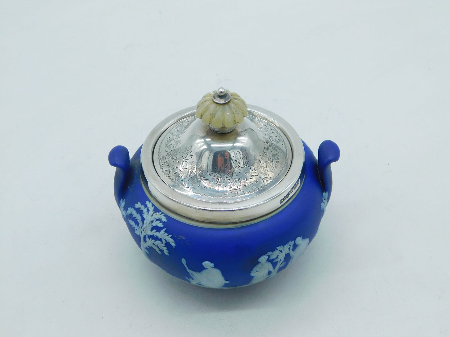 Victorian Sterling Silver & Wedgwood Classical Pattern Sugar Bowl Antique 1899