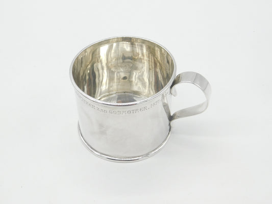 Edwardian Scottish Sterling Silver George II Shilling Coin Christening Mug 1910