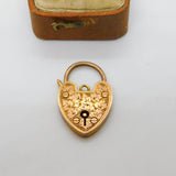 Edwardian 9ct Rose Gold Ivy Leaf Pattern Heart Lock Clasp or Charm Antique c1910