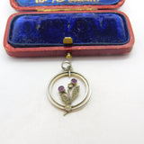 Edwardian Sterling Silver, Amethyst & Paste Floral Lavalier Pendant c1910