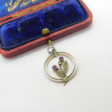 Edwardian Sterling Silver, Amethyst & Paste Floral Lavalier Pendant c1910