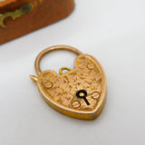 Edwardian 9ct Rose Gold Ivy Leaf Pattern Heart Lock Clasp or Charm Antique c1910