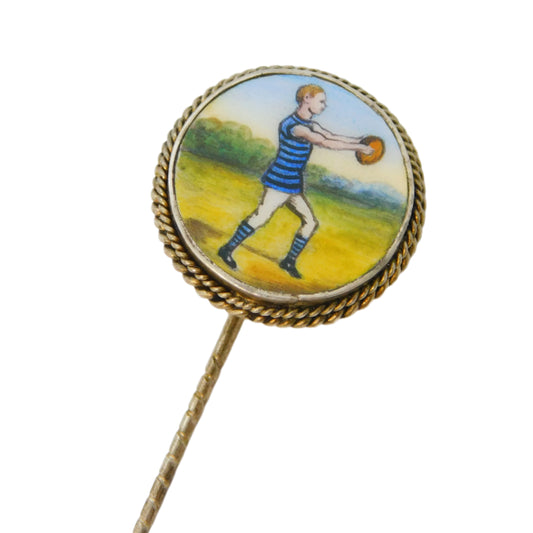 Victorian Sterling Silver Enamel William Webb Ellis Rugby Stick Pin Antique c1850