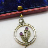 Edwardian Sterling Silver, Amethyst & Paste Floral Lavalier Pendant c1910