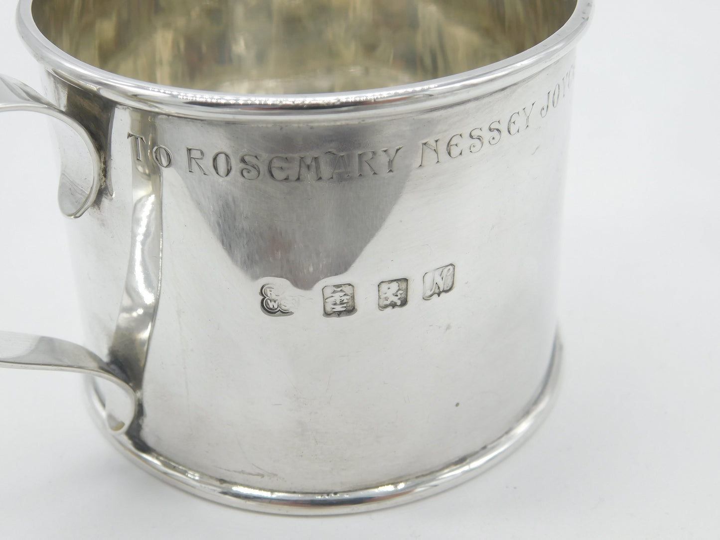 Edwardian Scottish Sterling Silver George II Shilling Coin Christening Mug 1910