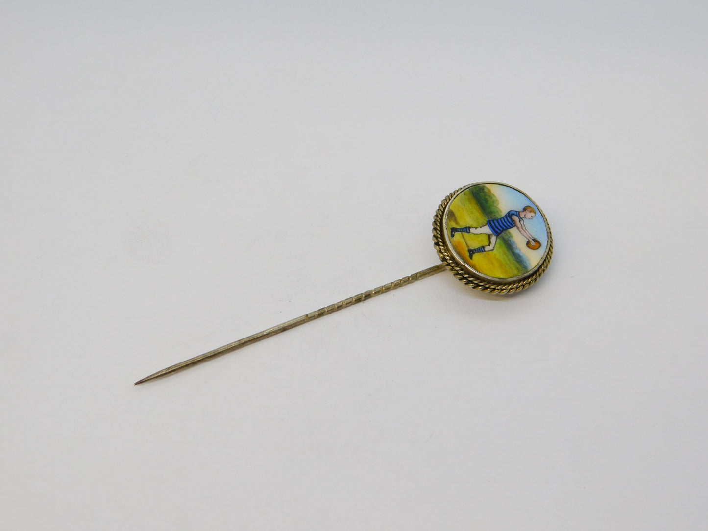 Victorian Sterling Silver Enamel William Webb Ellis Rugby Stick Pin Antique c1850