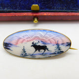 Norwegian Sterling Silver Guilloche Enamel Reindeer Brooch c1920 Antique