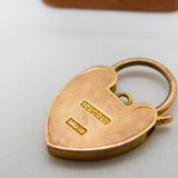 Edwardian 9ct Rose Gold Ivy Leaf Pattern Heart Lock Clasp or Charm Antique c1910