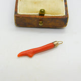 Victorian 9ct Rose Gold & Red Coral Specimen Drop Pendant Antique c1880