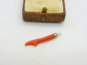 Victorian 9ct Rose Gold & Red Coral Specimen Drop Pendant Antique c1880