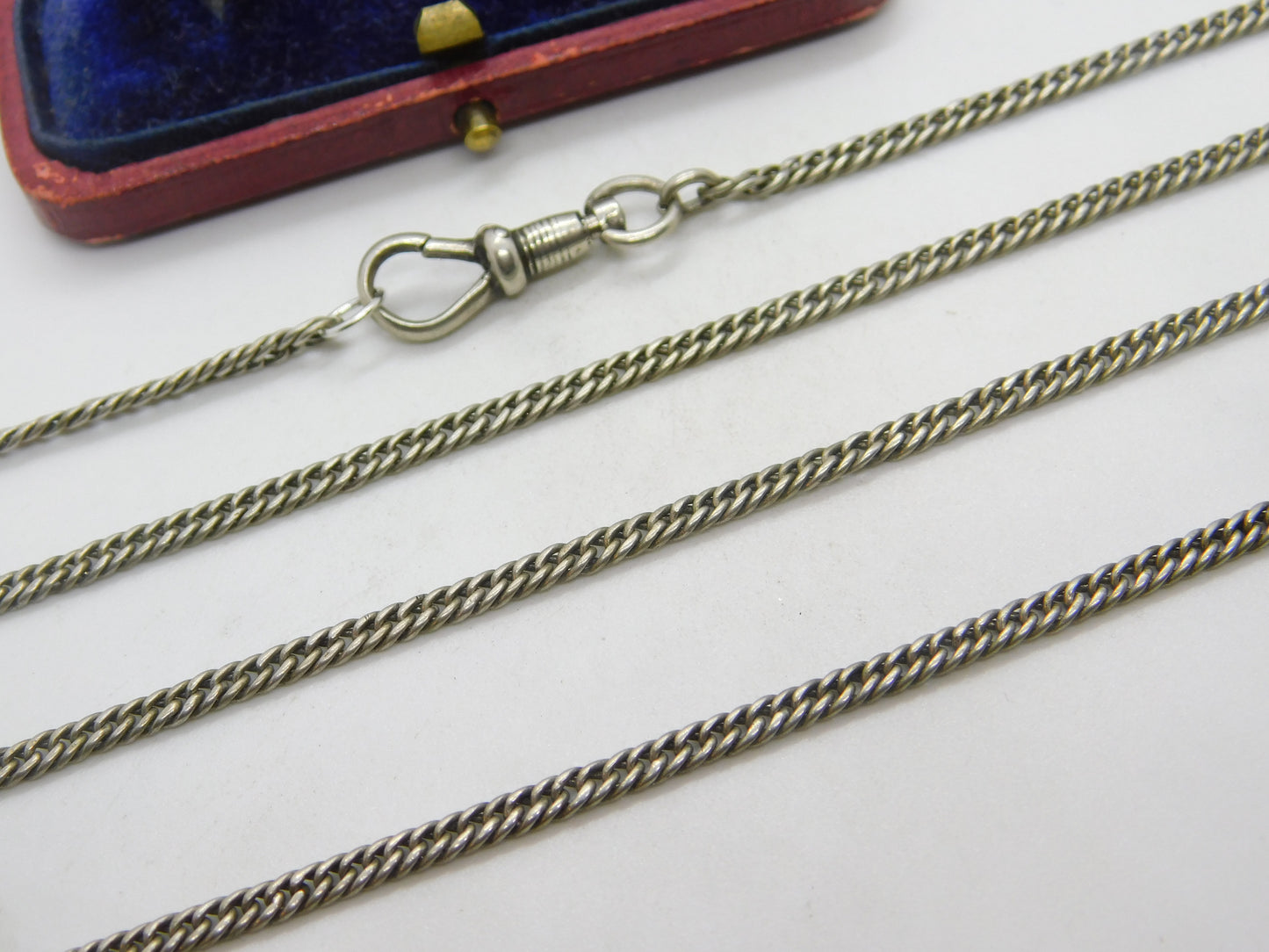 Victorian Sterling Silver Long Guard or Muff Chain Necklace 56" Length Antique