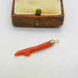 Victorian 9ct Rose Gold & Red Coral Specimen Drop Pendant Antique c1880