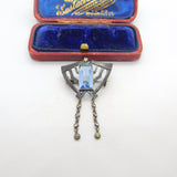 Art Nouveau Cut Steel, Silver & Paste Set Drop Brooch Antique c1890 Victorian