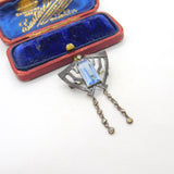 Art Nouveau Cut Steel, Silver & Paste Set Drop Brooch Antique c1890 Victorian