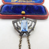 Art Nouveau Cut Steel, Silver & Paste Set Drop Brooch Antique c1890 Victorian