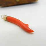 Victorian 9ct Rose Gold & Red Coral Specimen Drop Pendant Antique c1880