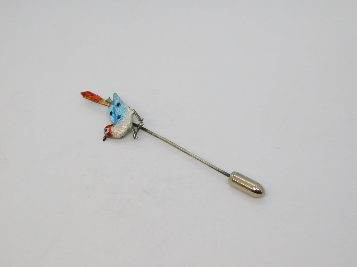 Sterling Silver Colourful Enamel Swallow Sweetheart Stick Pin Antique c1920
