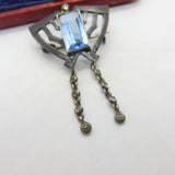 Art Nouveau Cut Steel, Silver & Paste Set Drop Brooch Antique c1890 Victorian