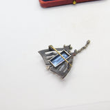 Art Nouveau Cut Steel, Silver & Paste Set Drop Brooch Antique c1890 Victorian