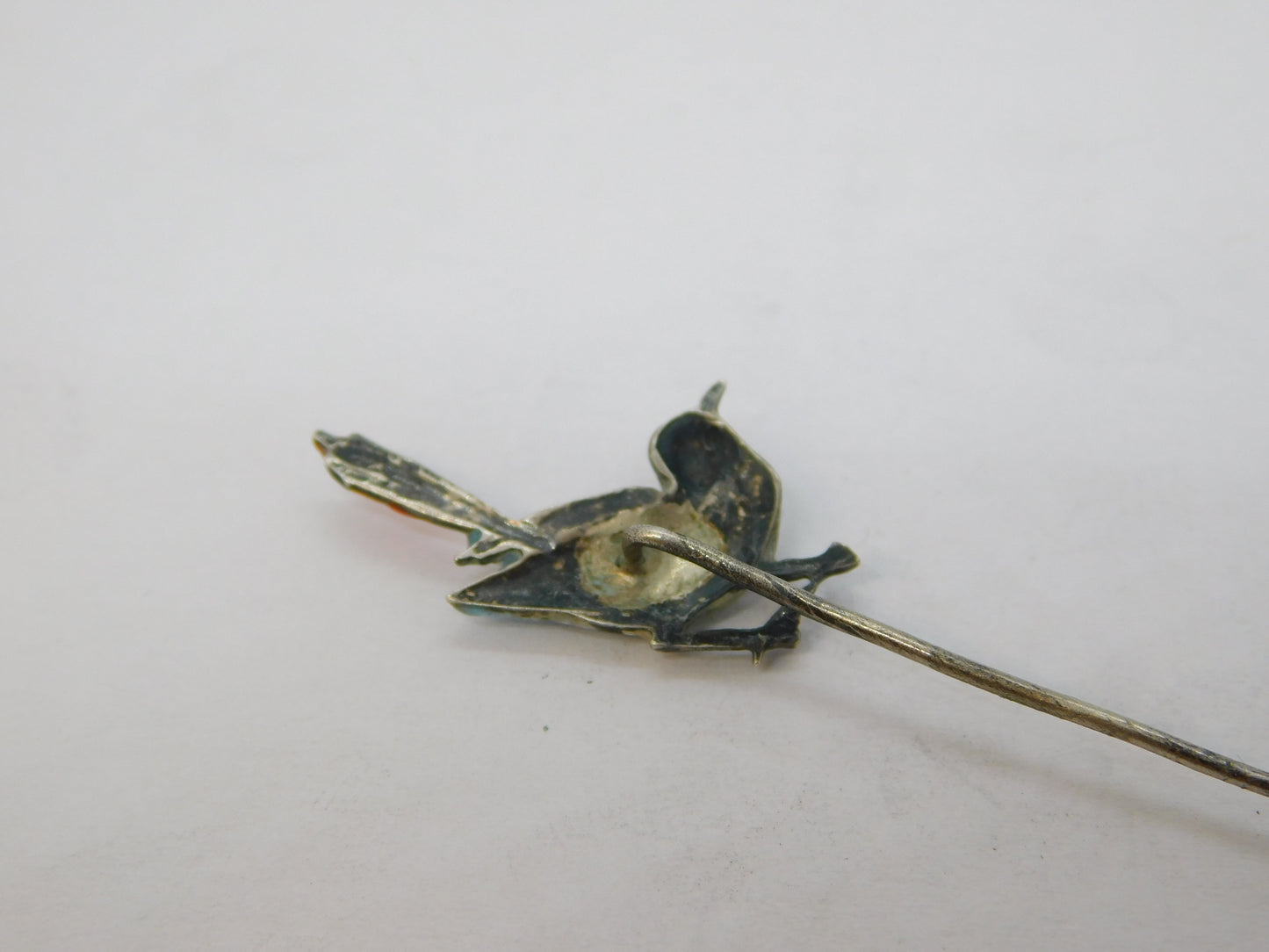 Sterling Silver Colourful Enamel Swallow Sweetheart Stick Pin Antique c1920