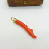 Victorian 9ct Rose Gold & Red Coral Specimen Drop Pendant Antique c1880