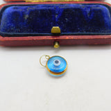 9ct Gold Set Glass Evil Eye Form Charm or Pendant Vintage c1970