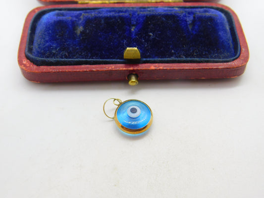 9ct Gold Set Glass Evil Eye Form Charm or Pendant Vintage c1970