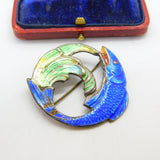 Sterling Silver & Enamel Leaping Salmon Brooch 1946 Birmingham AH Darby & Son