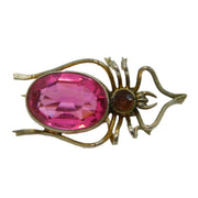 Edwardian Sterling Silver Gilt Pink Paste Spider Insect Brooch Antique c1910