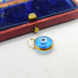 9ct Gold Set Glass Evil Eye Form Charm or Pendant Vintage c1970