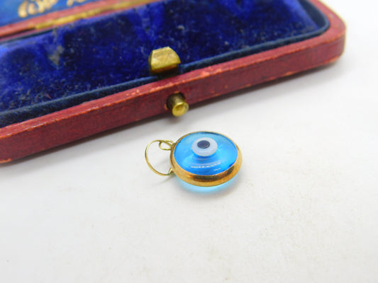 9ct Gold Set Glass Evil Eye Form Charm or Pendant Vintage c1970