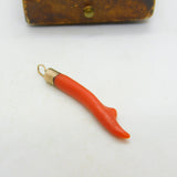 Victorian 9ct Rose Gold & Red Coral Specimen Drop Pendant Antique c1880