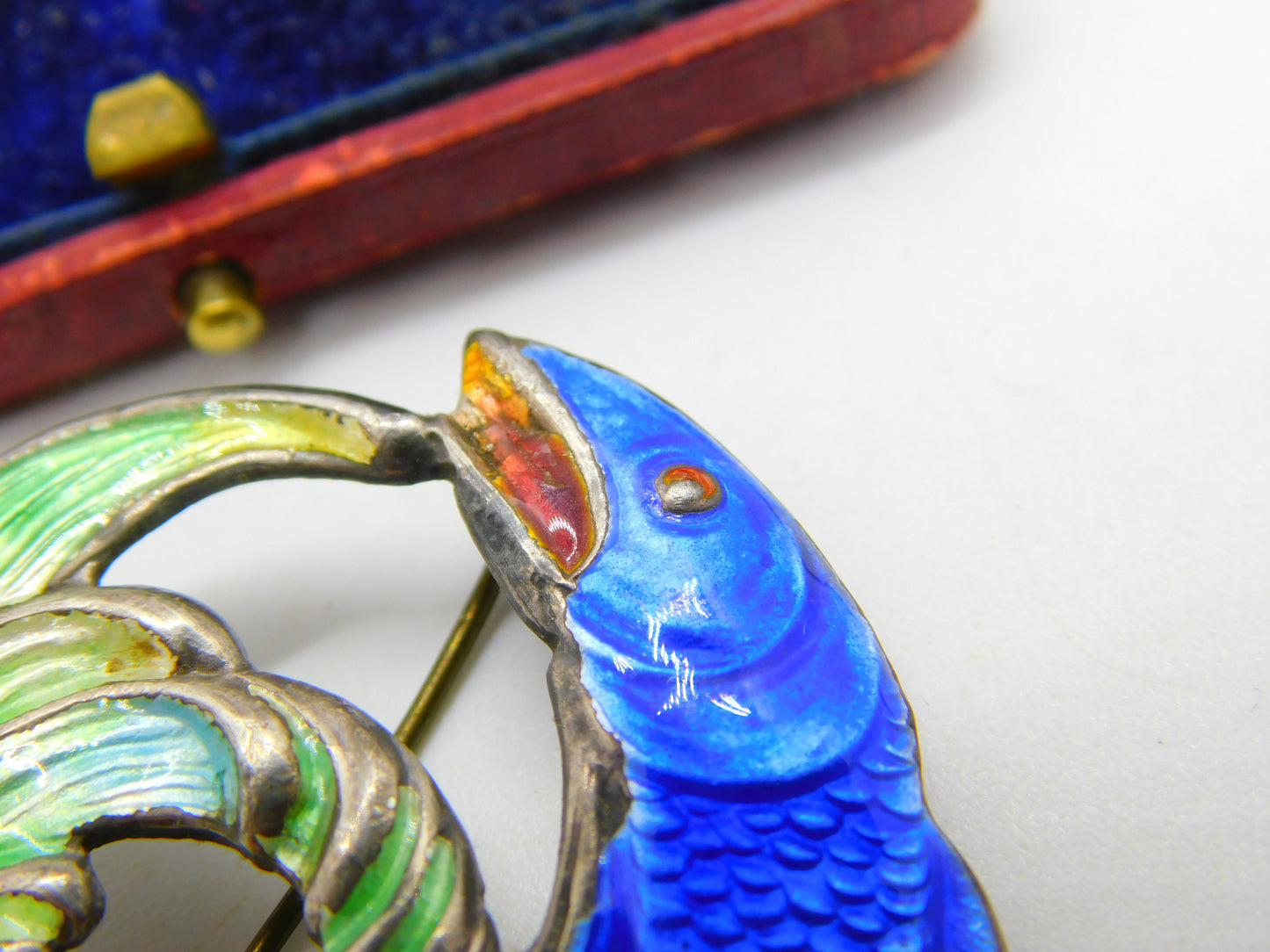 Sterling Silver & Enamel Leaping Salmon Brooch 1946 Birmingham AH Darby & Son