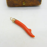 Victorian 9ct Rose Gold & Red Coral Specimen Drop Pendant Antique c1880