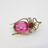 Edwardian Sterling Silver Gilt Pink Paste Spider Insect Brooch Antique c1910