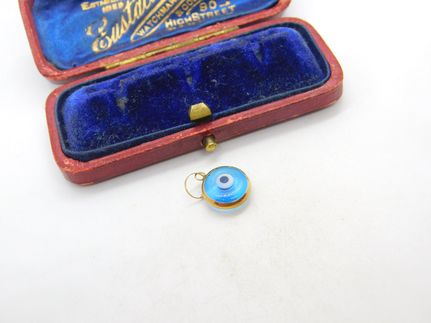 9ct Gold Set Glass Evil Eye Form Charm or Pendant Vintage c1970