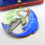 Sterling Silver & Enamel Leaping Salmon Brooch 1946 Birmingham AH Darby & Son