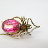 Edwardian Sterling Silver Gilt Pink Paste Spider Insect Brooch Antique c1910