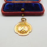9ct Yellow Gold Cricket Match Fob Medal Antique 1930 Birmingham Art Deco