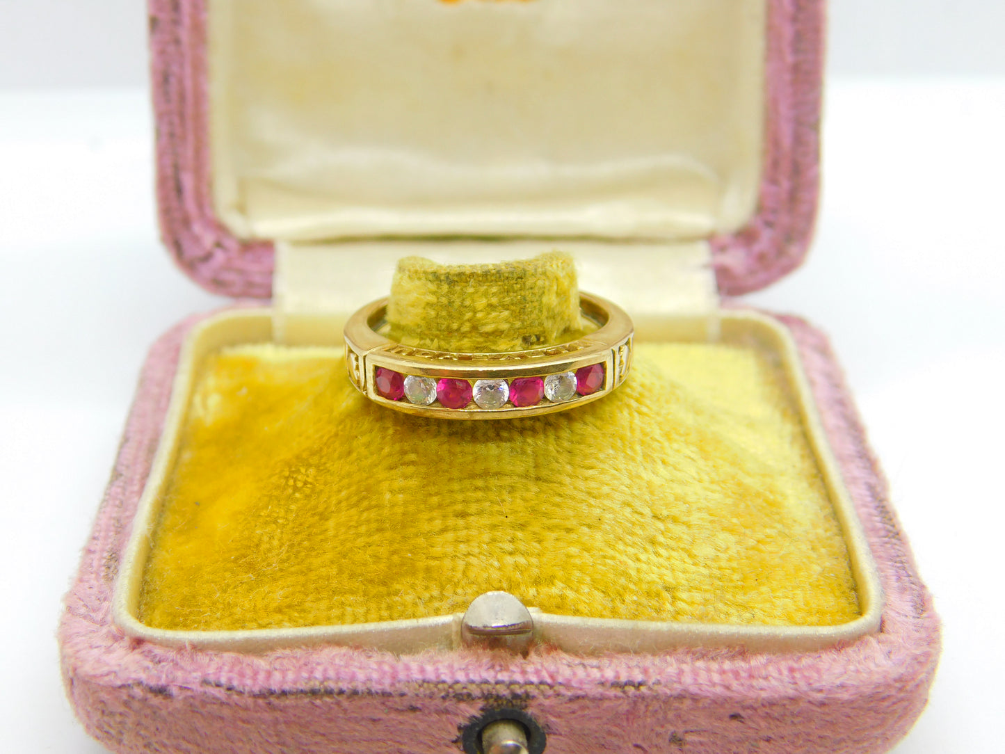 9ct Yellow Gold Ruby & Paste Set 'I Love You' Half Eternity Ring Birmingham