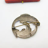 Sterling Silver & Enamel Leaping Salmon Brooch 1946 Birmingham AH Darby & Son