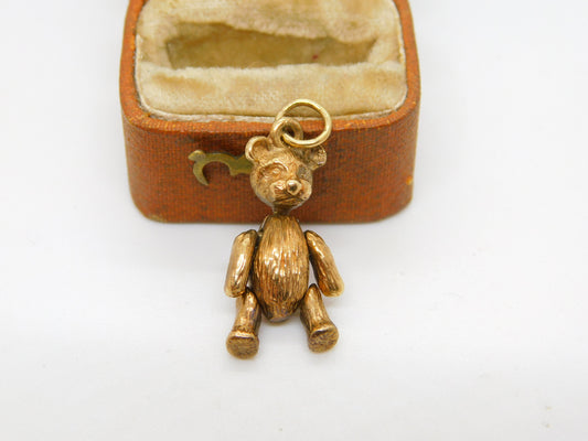 9ct Yellow Gold Articulated Teddy Bear Charm Pendant Vintage c1970