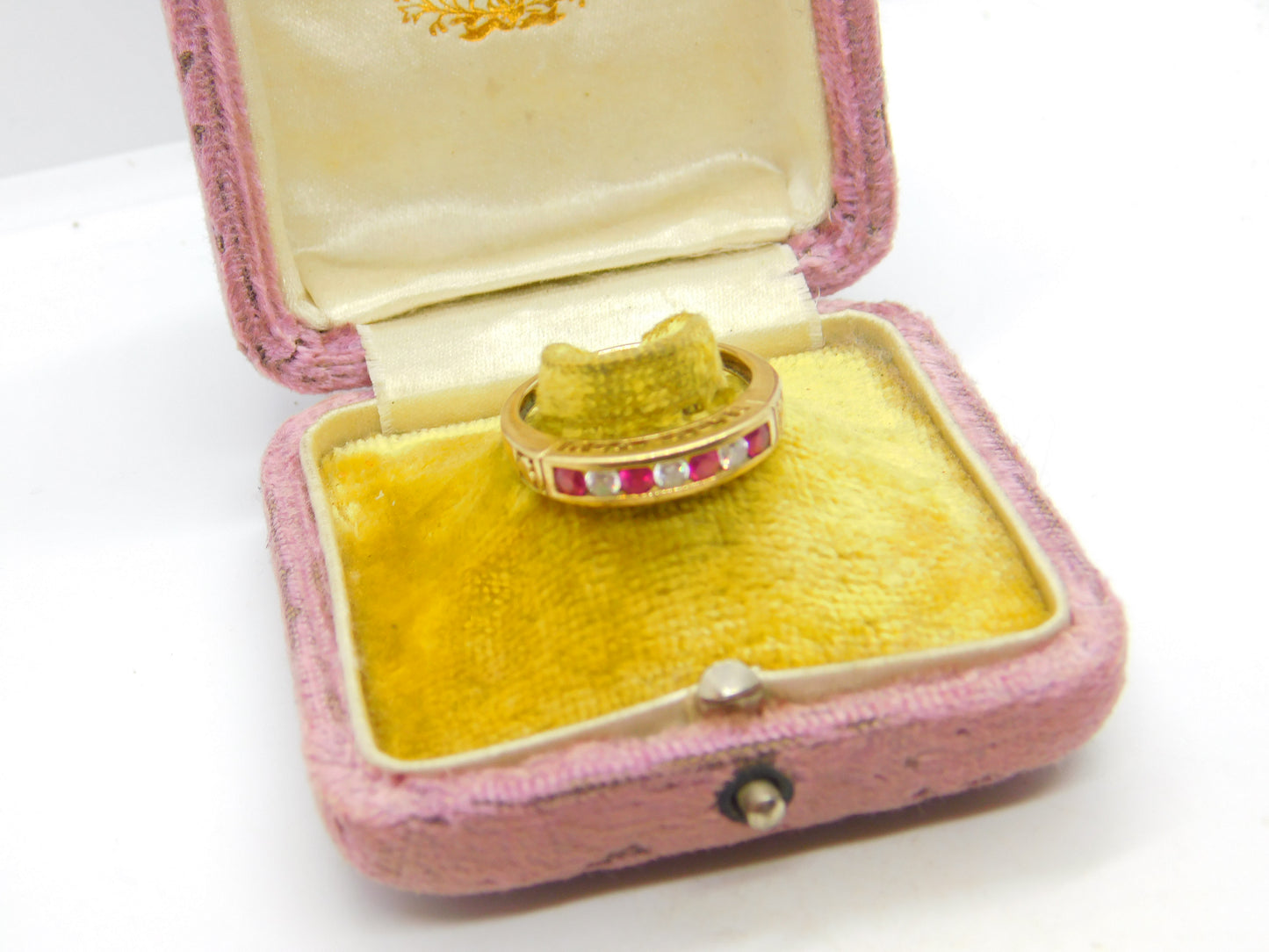 9ct Yellow Gold Ruby & Paste Set 'I Love You' Half Eternity Ring Birmingham