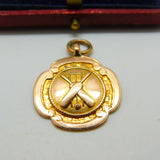 9ct Yellow Gold Cricket Match Fob Medal Antique 1930 Birmingham Art Deco