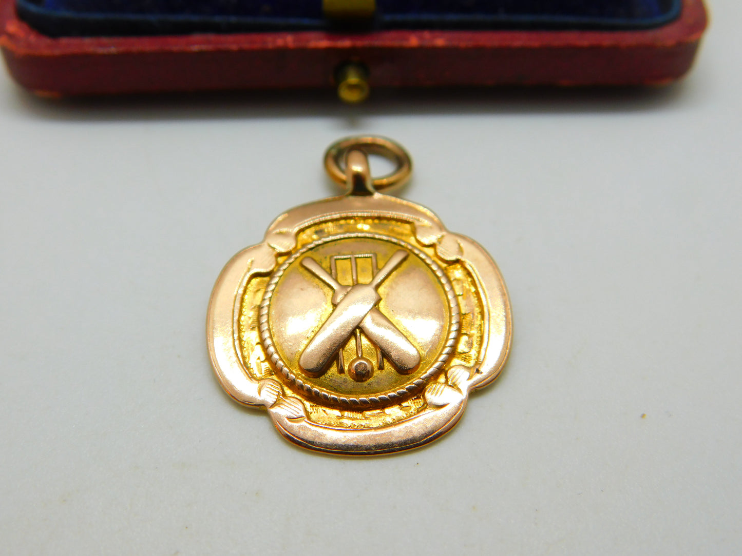 9ct Yellow Gold Cricket Match Fob Medal Antique 1930 Birmingham Art Deco