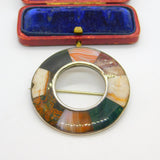 Victorian Scottish Sterling Silver Bloodstone & Agate Circular Brooch c1860