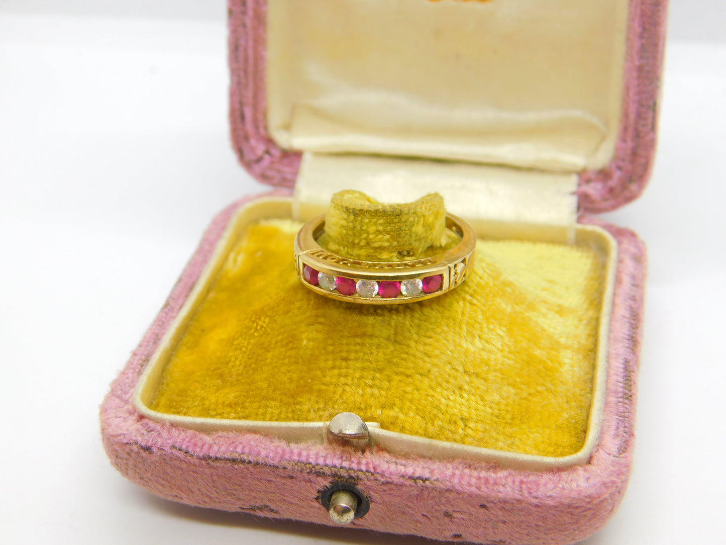 9ct Yellow Gold Ruby & Paste Set 'I Love You' Half Eternity Ring Birmingham